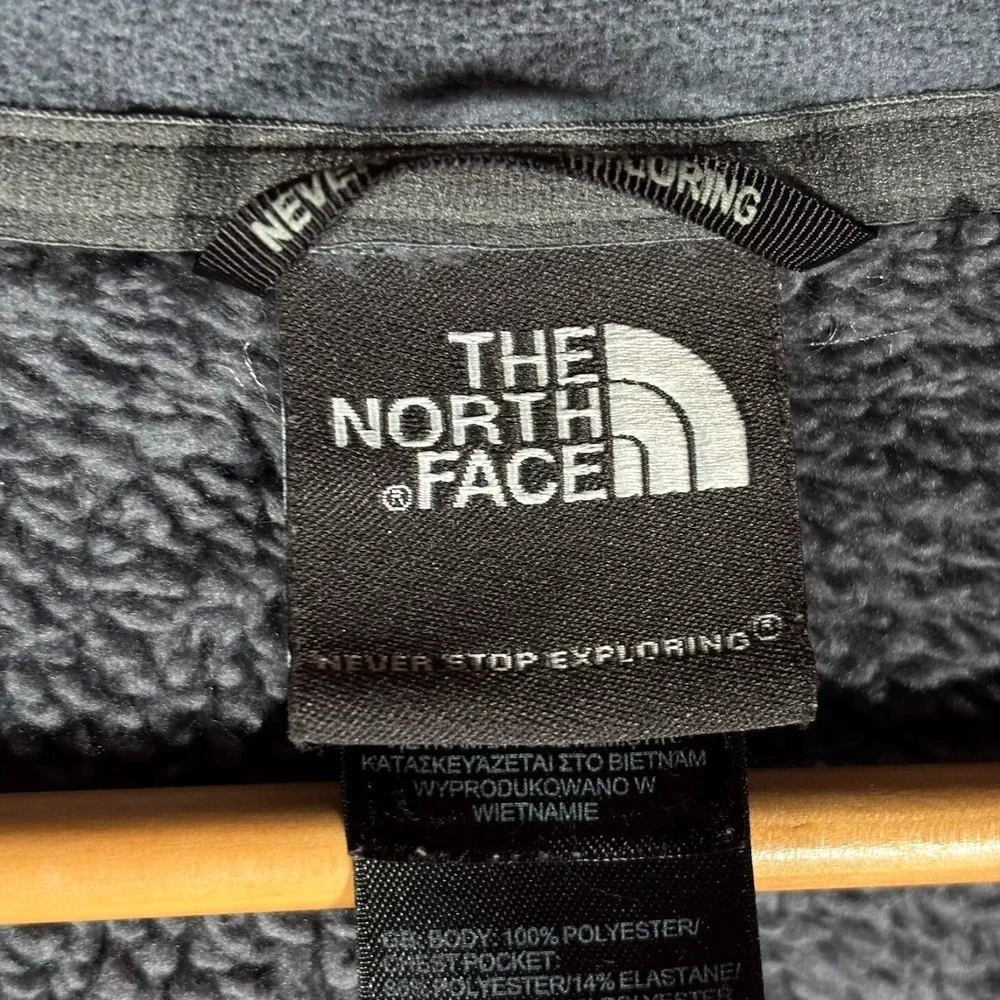 Grey North Face Zip Up Jacket Sz L With Blue Letters and Zippers Chimborazo READ